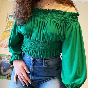 Norma Kamali Emerald Green Smocked Top